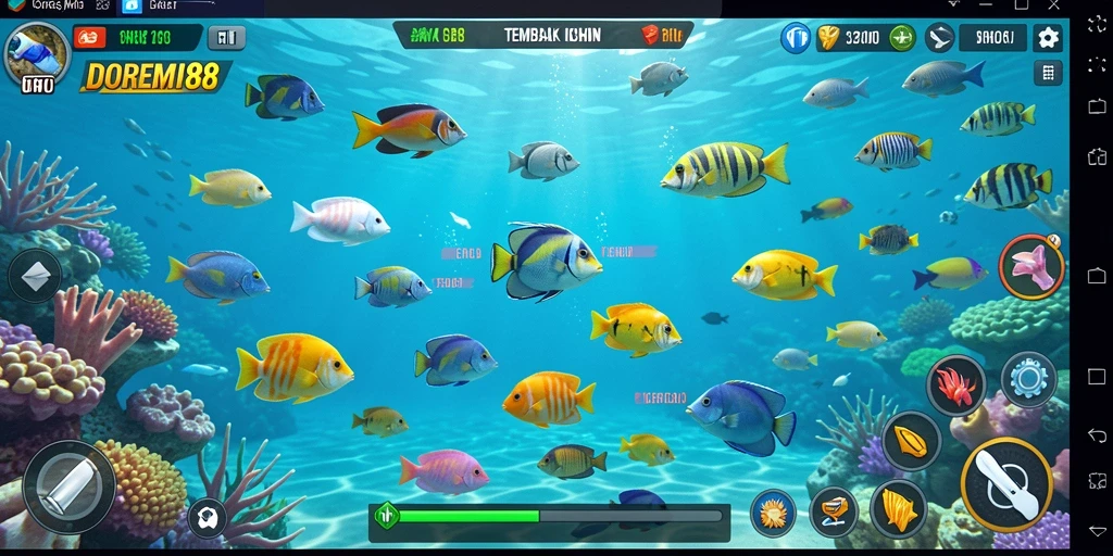 Tampilan gameplay <strong>DOREMI88</strong> dengan aksi menembak ikan yang seru.