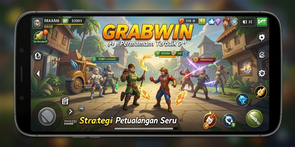 Screenshot permainan GRABWIN menampilkan pertempuran strategis yang mendebarkan.