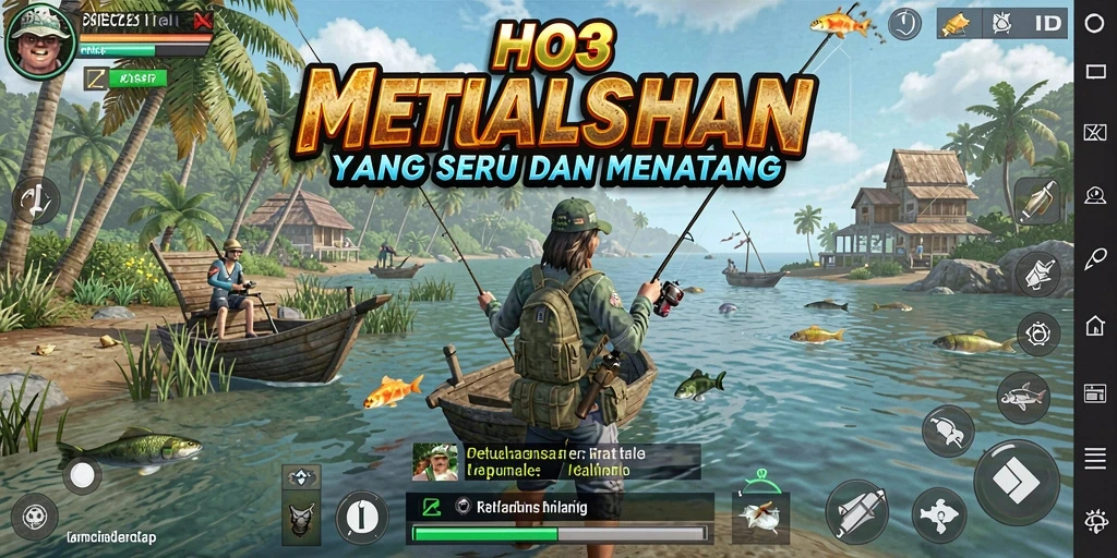 Screenshot utama HO3 menampilkan aksi memancing yang seru dan grafis yang menakjubkan.