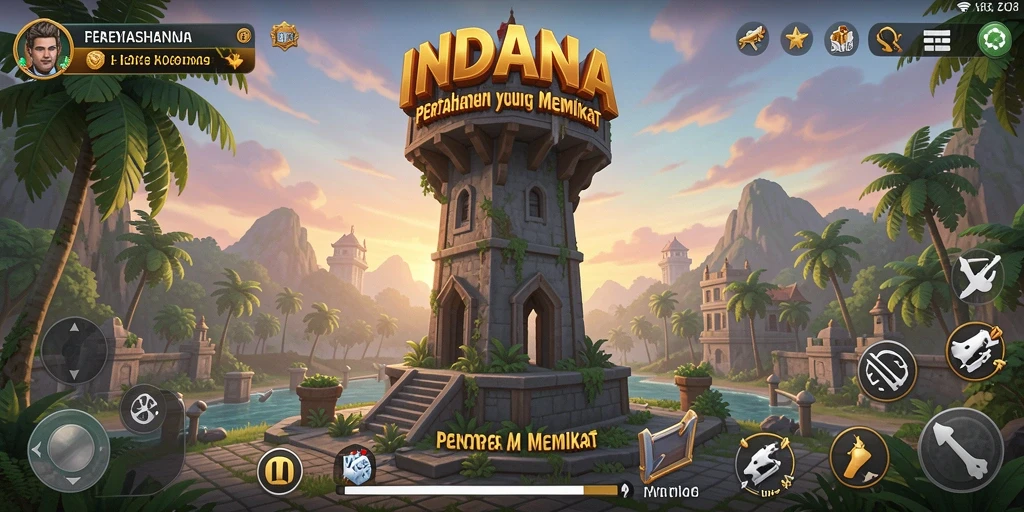 Tampilan gameplay <strong>INDAAA</strong> saat mempertahankan menara dari serangan musuh.