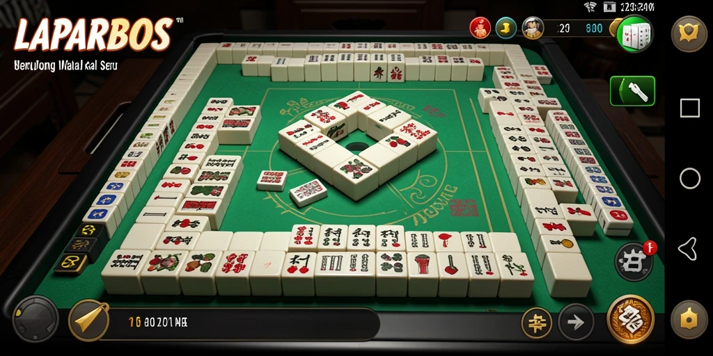 Screenshot LAPARBOS menampilkan aksi seru permainan Mahjong dengan grafis menawan.