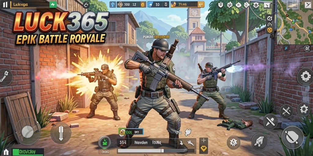 Tampilan gameplay LUCK365 dalam aksi battle royale yang mendebarkan.