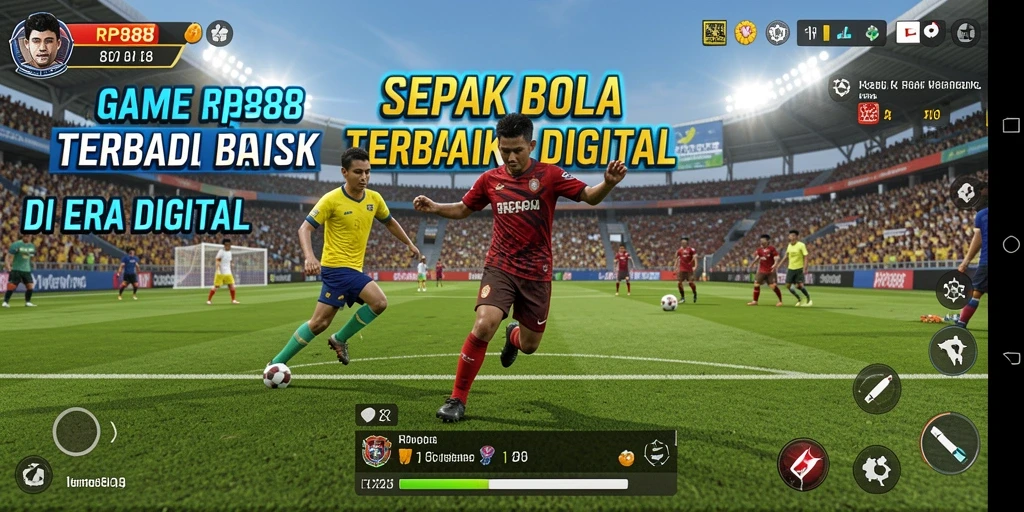 Screenshot gameplay RP888 menunjukkan aksi seru dalam sepak bola.