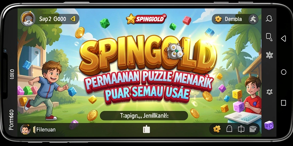 Tampilan gameplay SPINGOLD yang menarik dengan potongan puzzle yang berwarna-warni.
